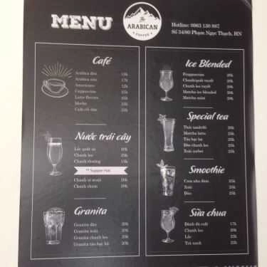 Thực đơn- The Arabican Coffee