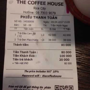 Thực đơn- The Coffee House - Rice City Linh Đàm