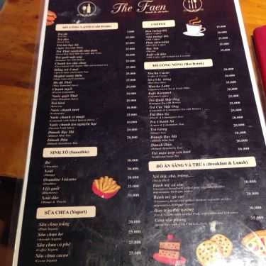 Thực đơn- Cafe The Faen Cook & Drink