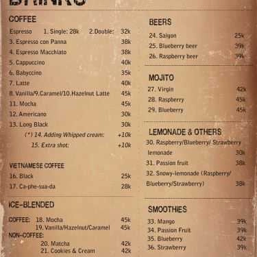 Thực đơn- Cafe The Hopper Koffie