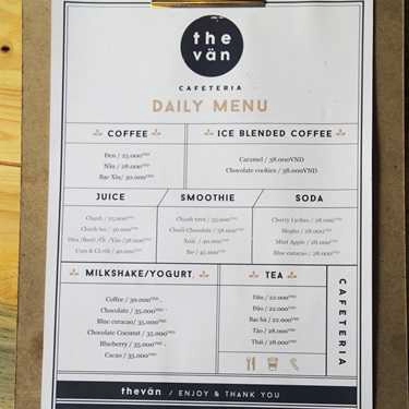 Thực đơn- The Van Cafeteria - Nguyễn Khắc Cần
