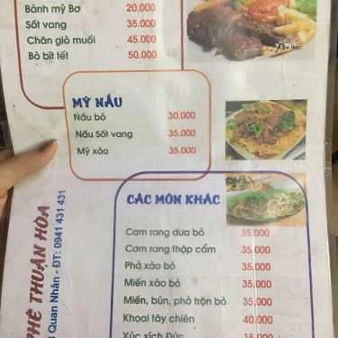 Thực đơn- Thuận Hòa Cafe - Quan Nhân