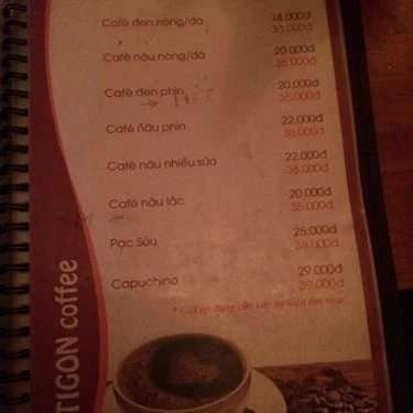 Thực đơn- Tigon Cafe