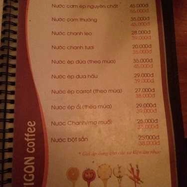 Thực đơn- Tigon Cafe
