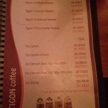 Thực đơn- Tigon Cafe