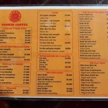 Thực đơn- Tonkin Coffee - Trần Hưng Đạo