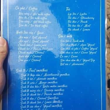 Thực đơn- Toong Cafe - Trấn Vũ