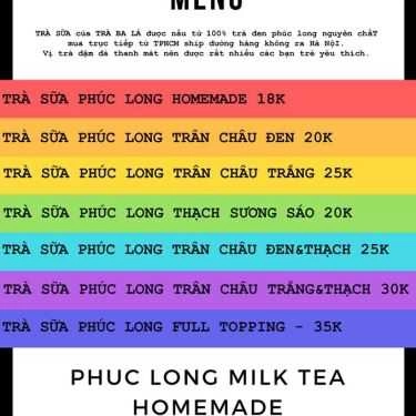 Thực đơn- Cafe Trà Ba Lá - Trà Sữa Phúc Long & Đồ Ăn Vặt