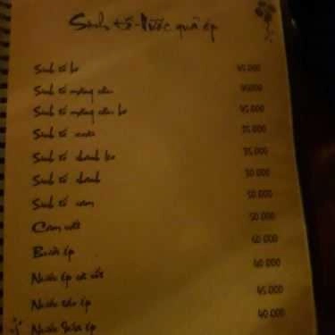 Thực đơn- Cafe Trà Hoa Quán - Nguyên Hồng