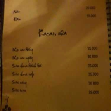 Thực đơn- Cafe Trà Hoa Quán - Nguyên Hồng