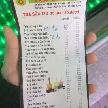 Thực đơn- Ăn vặt Trà Sữa 172 - Triệu Việt Vương
