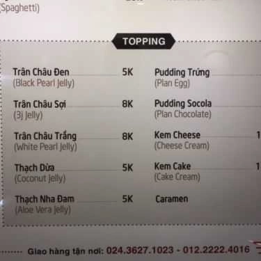 Thực đơn- Cafe Trà Sữa Alishan