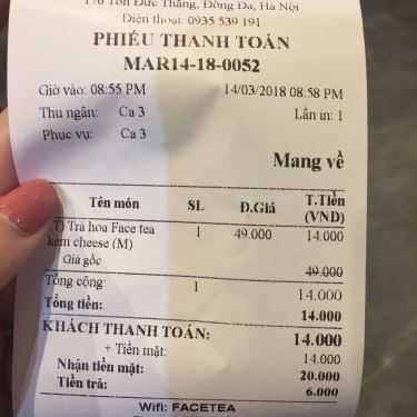 Tổng hợp- Cafe Trà Sữa Face Tea - Tôn Đức Thắng