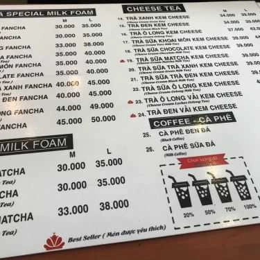 Thực đơn- Cafe Trà Sữa Fancha