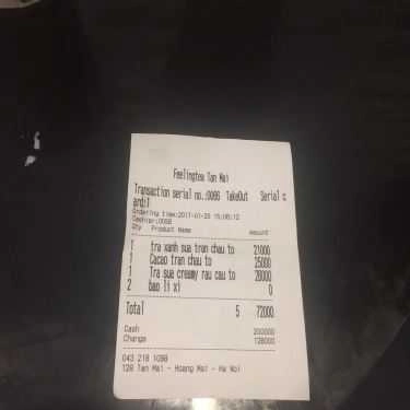 Thực đơn- Cafe Trà Sữa Feeling Tea - Tân Mai