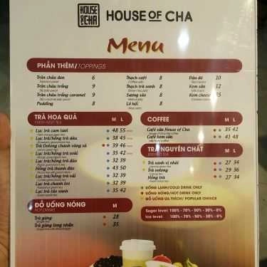 Thực đơn- Cafe Trà Sữa House Of Cha - Linh Đàm