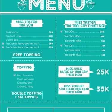 Thực đơn- Cafe Trà Sữa Miss Tastea