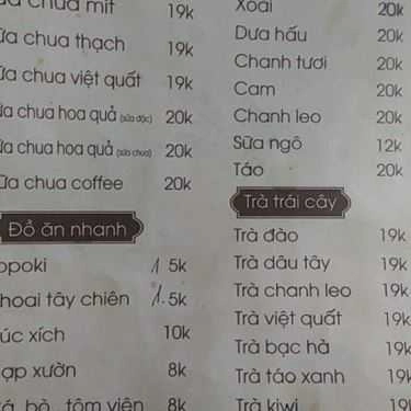 Thực đơn- Cafe Trà Sữa Richii