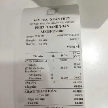 Thực đơn- Cafe Trà Sữa SayTea - Xuân Thủy