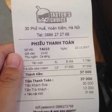 Thực đơn- Cafe Trà Sữa Taster's Choice - Phố Huế