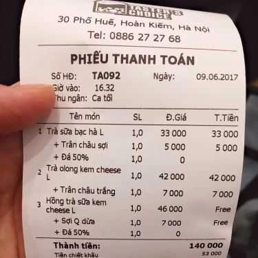 Thực đơn- Cafe Trà Sữa Taster's Choice - Phố Huế