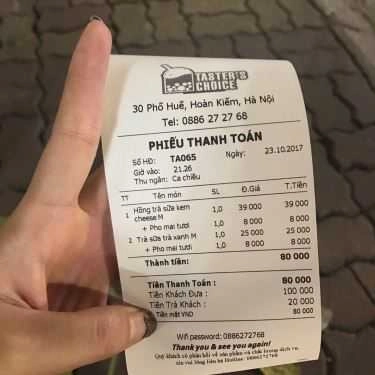 Thực đơn- Cafe Trà Sữa Taster's Choice - Phố Huế