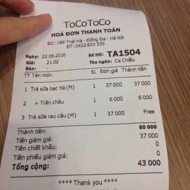 Tổng hợp- Cafe Trà Sữa Tocotoco - Thái Hà