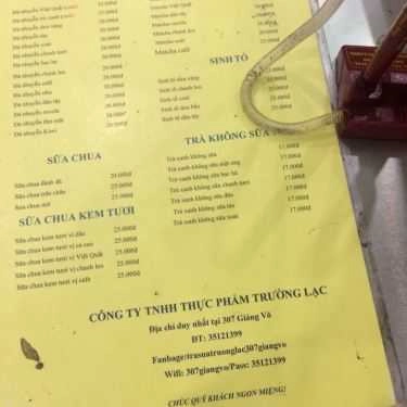 Thực đơn- Cafe Trà Sữa Trường Lạc - Giảng Võ