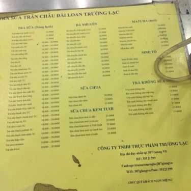 Thực đơn- Cafe Trà Sữa Trường Lạc - Giảng Võ