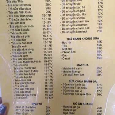 Thực đơn- Cafe Trà Sữa Trường Lạc - Tạ Quang Bửu