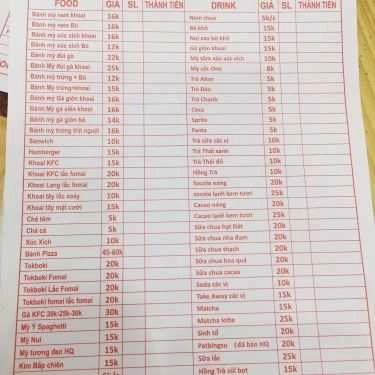 Thực đơn- Ăn vặt Tungfood - Fastfood & Drink