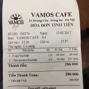 Thực đơn- Vamos Cafe