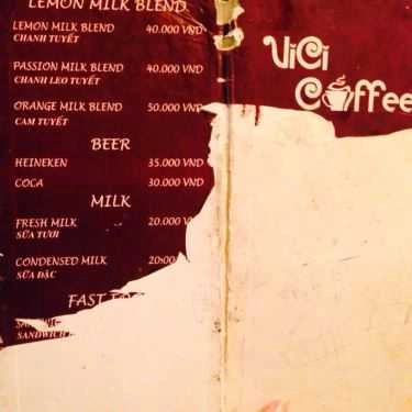 Thực đơn- Vici Coffee - Đường Thành