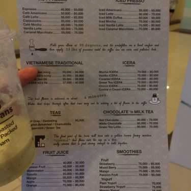 Thực đơn- Vpresso Cafe - Keangnam Landmark