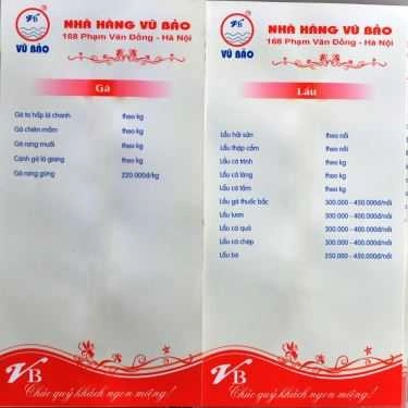 Thực đơn- Nhà Hàng Vũ Bảo