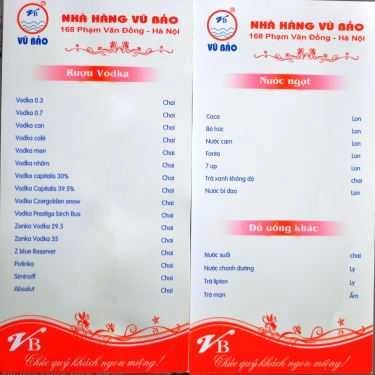 Thực đơn- Nhà Hàng Vũ Bảo