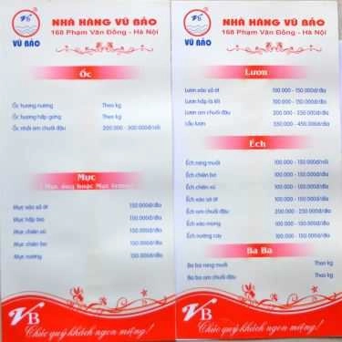 Thực đơn- Nhà Hàng Vũ Bảo