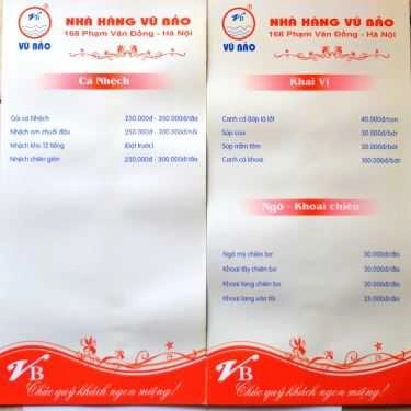 Thực đơn- Nhà Hàng Vũ Bảo