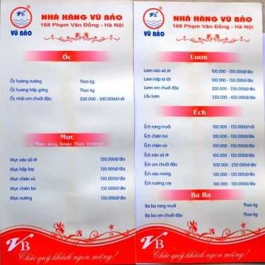 Thực đơn- Nhà Hàng Vũ Bảo