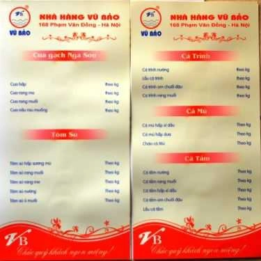 Thực đơn- Nhà Hàng Vũ Bảo