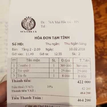 Thực đơn- Nhà Hàng Vua Chả Cá - Mai Hắc Đế