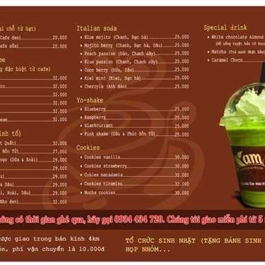 Thực đơn- Xam Cafe - Lê Văn Thiêm