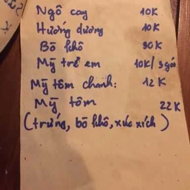 Thực đơn- Xóm Cà Phê