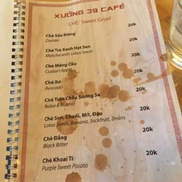 Thực đơn- Xưởng 39 Cafe