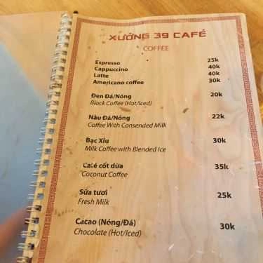Thực đơn- Xưởng 39 Cafe