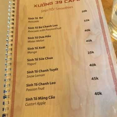 Thực đơn- Xưởng 39 Cafe