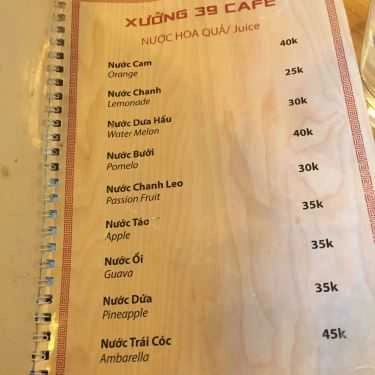 Thực đơn- Xưởng 39 Cafe
