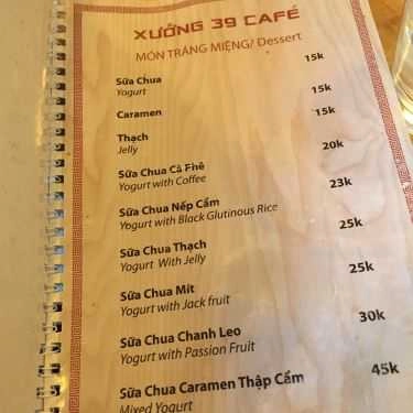 Thực đơn- Xưởng 39 Cafe