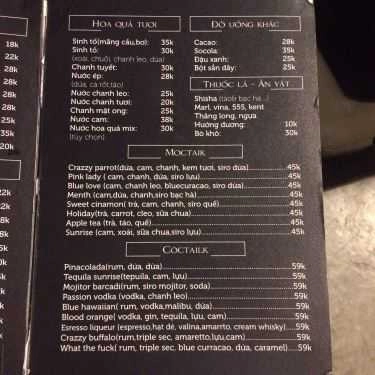 Thực đơn- Xưởng Cafe