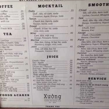 Thực đơn- Xưởng Coffee